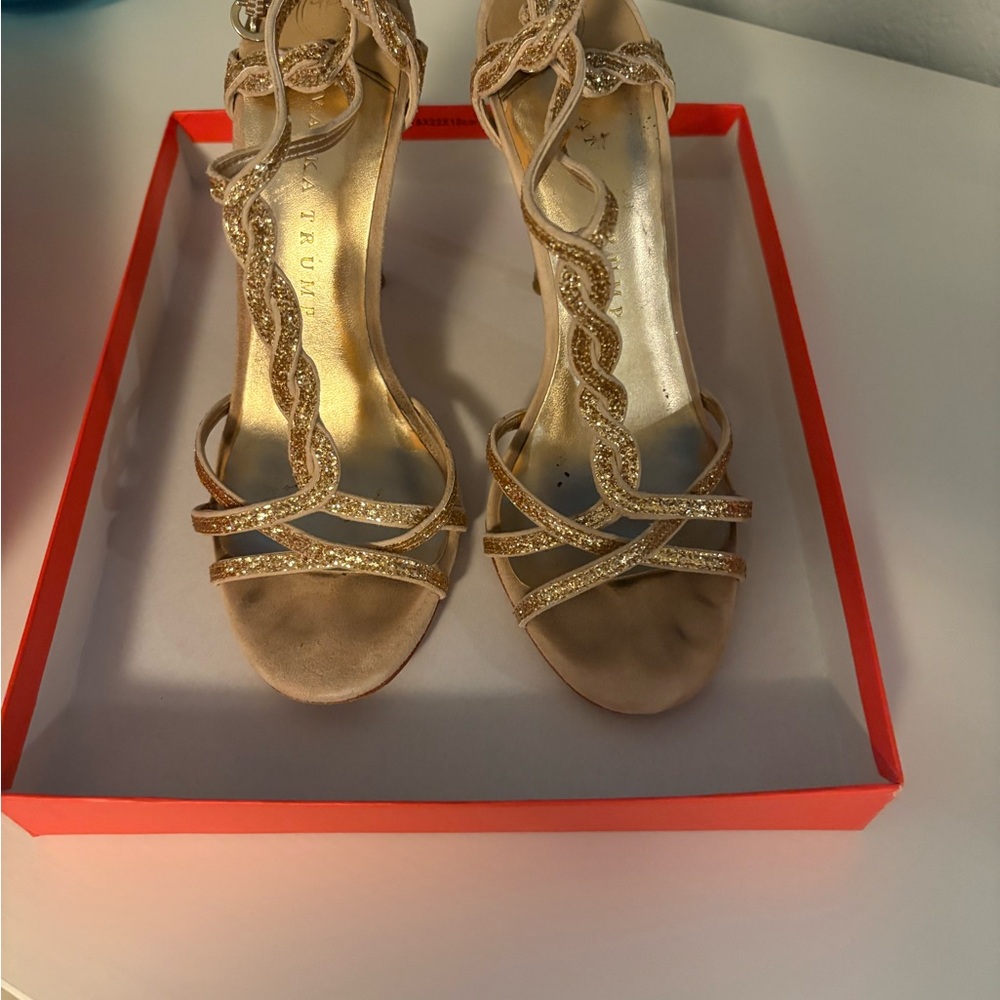 Ivanka Trump Gold Glitter Strappy Heels